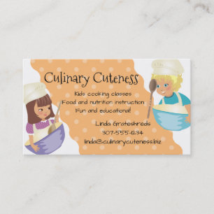 Custom colour girl boy chefs kids cooking classes business card