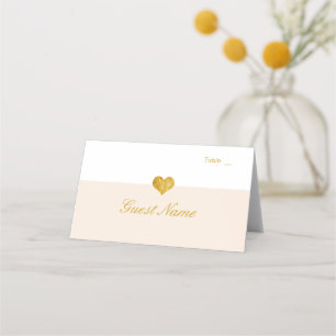 Custom Colour Gold Heart Minimalist Place Cards