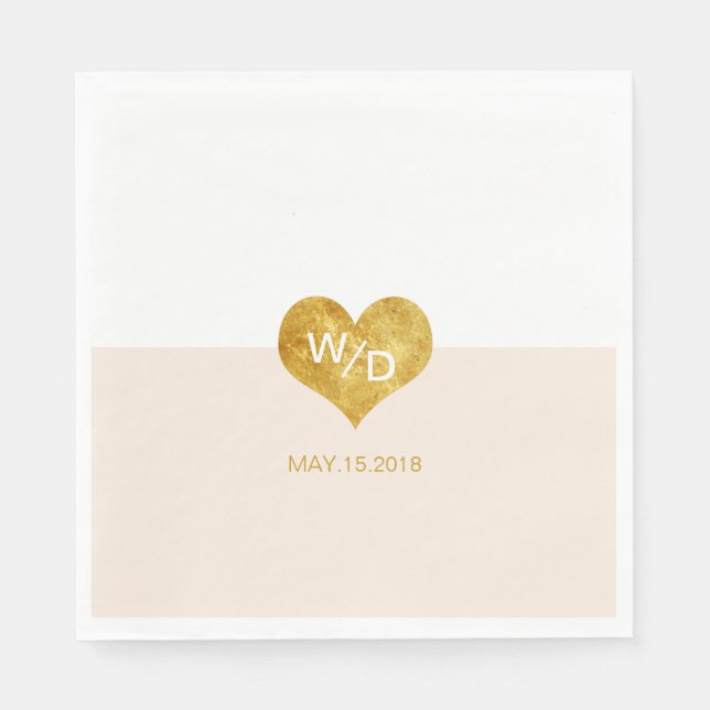 Custom Colour Gold Heart Minimalist Wedding Napkin (Front)