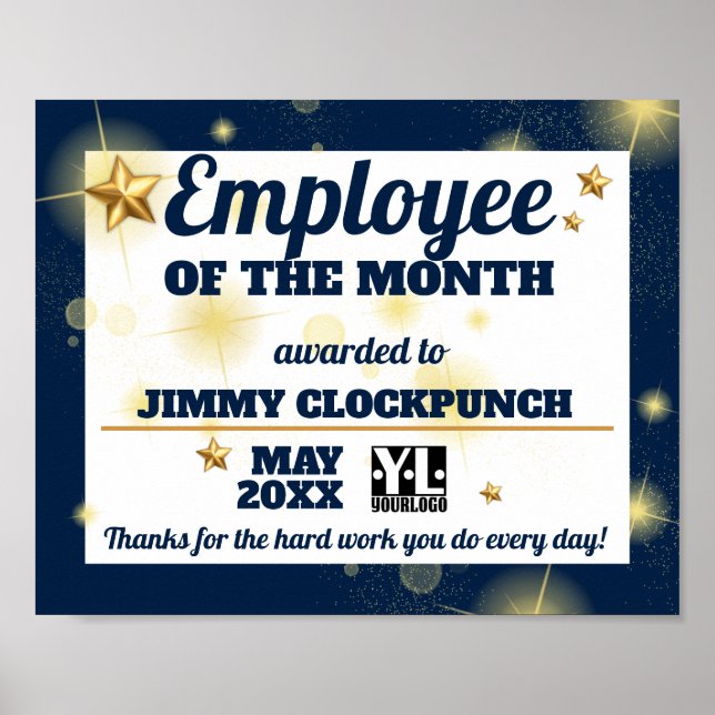 Custom colour gold stars employee of the month poster (Front)