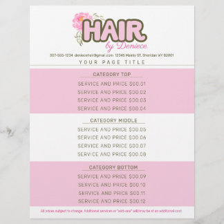Custom colour hair stylist salon service price lis custom letterhead