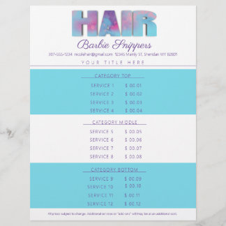Custom colour hair stylist salon service price lis custom letterhead