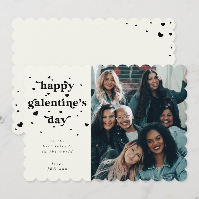 Custom Colour Happy Galentine's Day Photo Holiday Card (Front/Back)