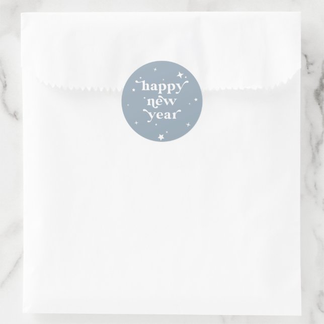 Custom Colour Happy New Year + Stars Classic Round Sticker (Bag)