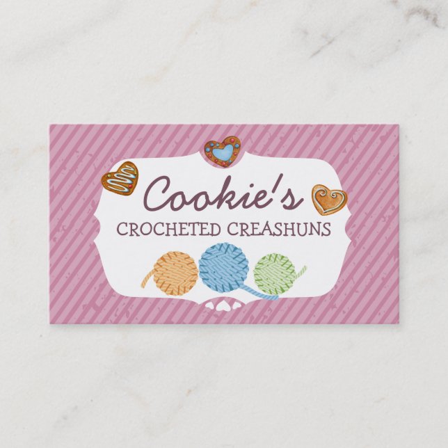 Custom colour heart cookies yarn knitting crochet business card (Front)
