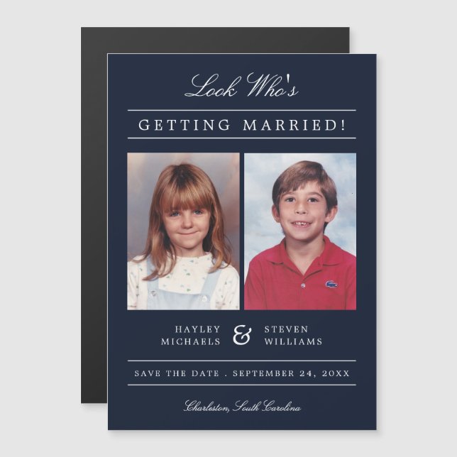 Custom Colour Kid Photo Save the Date | Navy Magnetic Invitation (Front/Back)