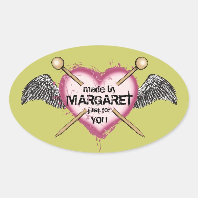 Custom colour knitting needles heart wings label (Front)