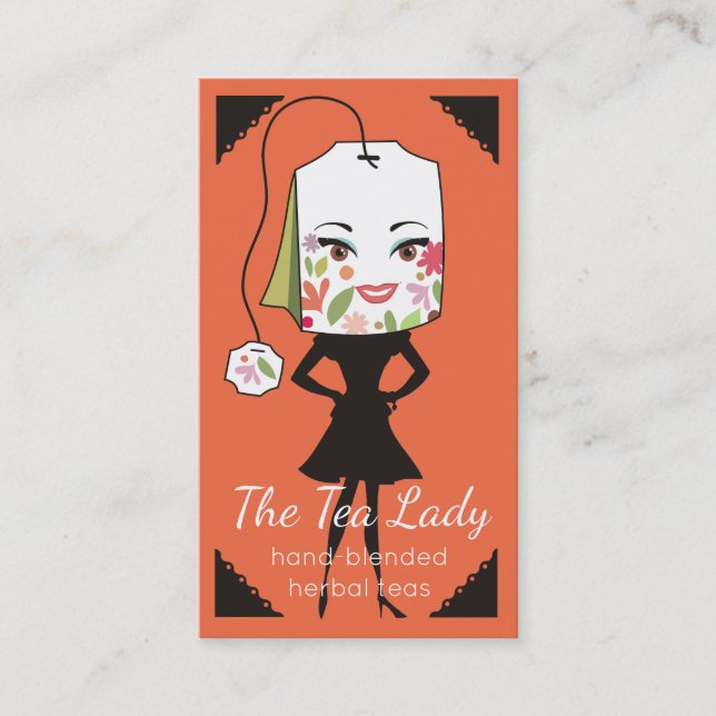Custom colour lady face tea bag blended teas business card (Front)