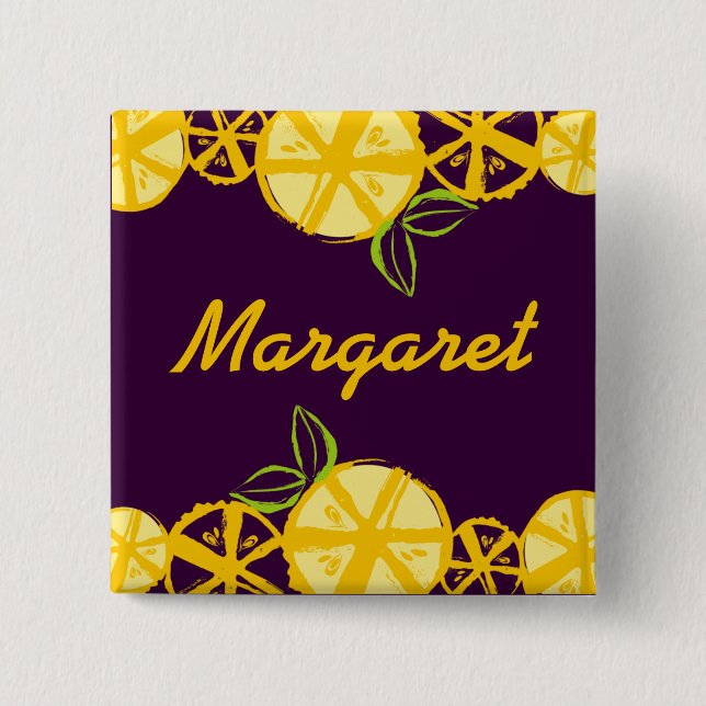 custom colour lemon slice baking cooking name 15 cm square badge (Front)