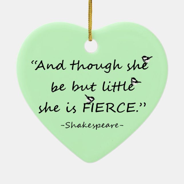Custom Colour Little but Fierce Shakespeare Quote Ceramic Tree Decoration (Back)