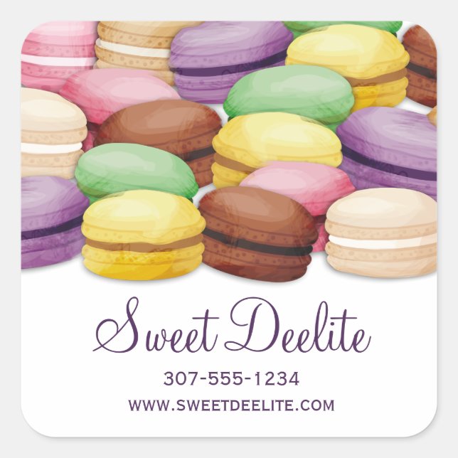 Custom colour macaroon meringue cookies bakery square sticker (Front)