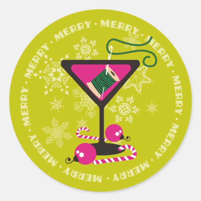 custom colour martini sewing thread Christmas labe Classic Round Sticker (Front)