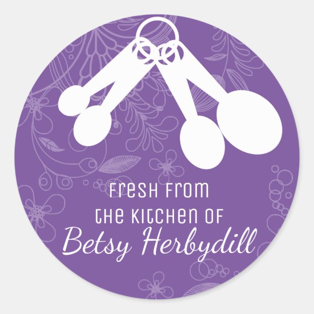 Custom colour measuring spoons from the kitchen of classic round sticker (Front)