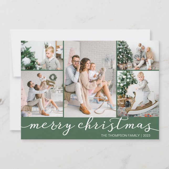 Custom Colour Merry Christmas Photo Card Five Phot (Front)