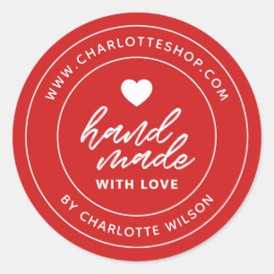 Custom Colour Modern Brush Handmade With Love Hear Classic Round Sticker