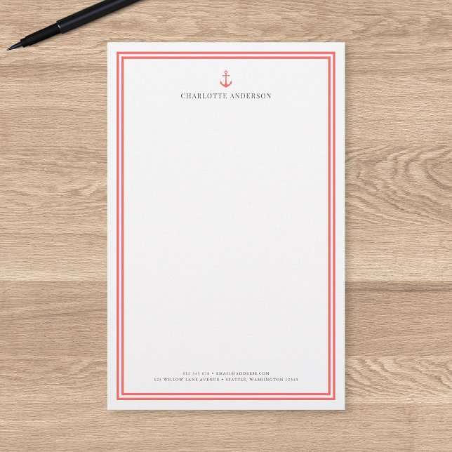 Custom Colour Modern Classic Anchor Personalised Stationery (Creator Uploaded)