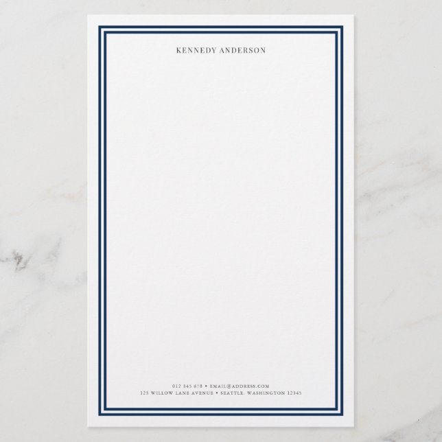 Custom Colour Modern Classic Borders Personalised Stationery (Front)