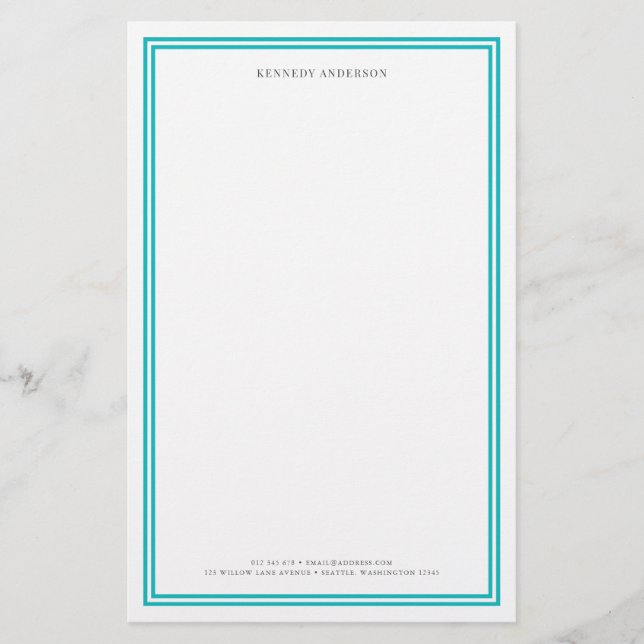 Custom Colour Modern Classic Borders Personalised Stationery (Front)