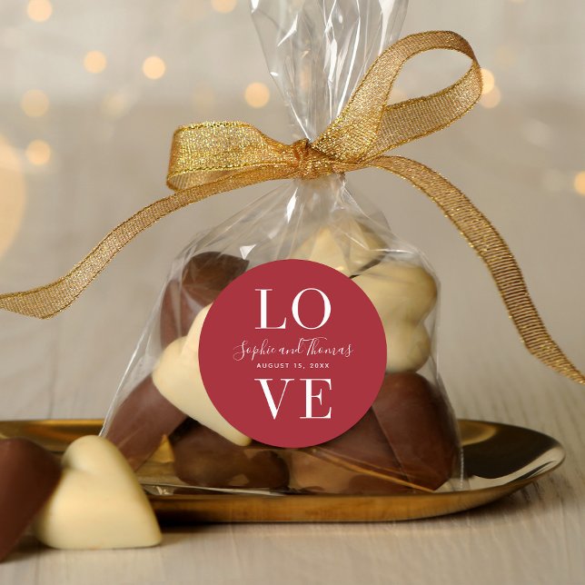 Custom Colour Modern Elegant Love Wedding Classic Round Sticker (Creator Uploaded)