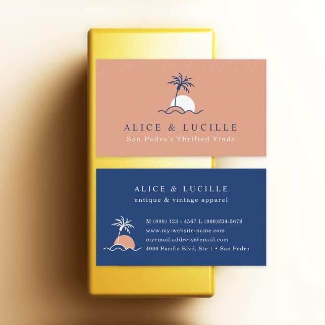 Custom Colour Modern Palm Tree Sun Beach Business Card (Creator Uploaded)