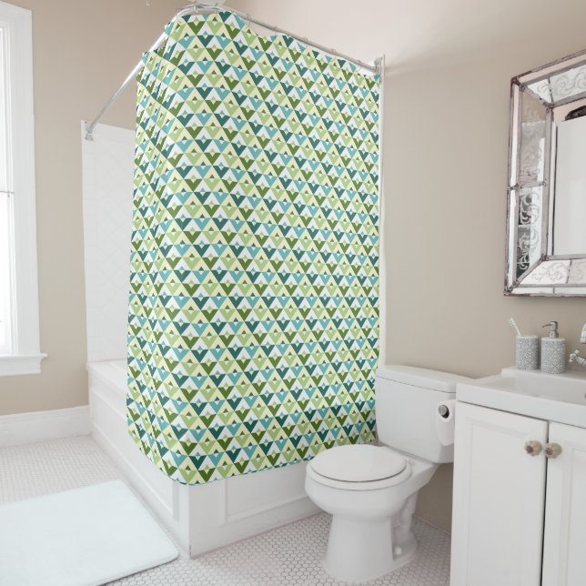 Custom Colour Modern Triangle Pattern Shower Curtain (In Situ)