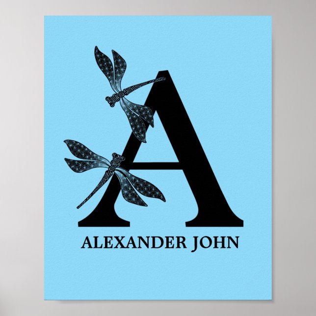 Custom Colour Monogram Floral Letter A Nursery  Poster (Front)