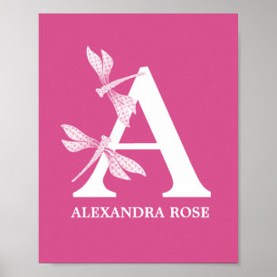 Custom Colour Monogram Floral Letter A Nursery Poster