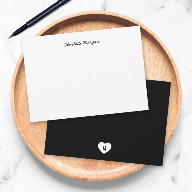 Custom Colour Monogram Heart Back Modern Script Card (Creator Uploaded)