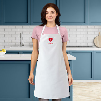 Custom Colour Monogram Heart Modern Script Apron