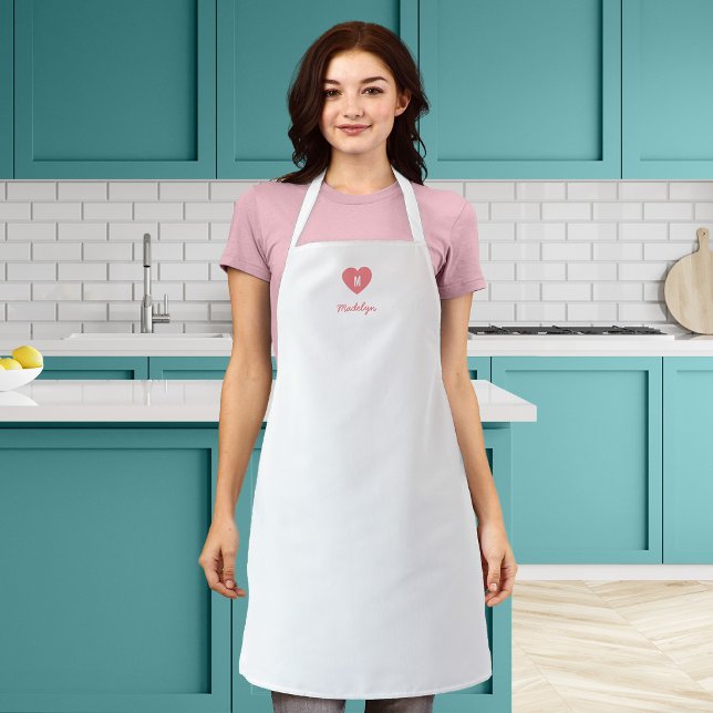 Custom Colour Monogram Heart Modern Script Apron (Creator Uploaded)