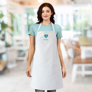 Custom Colour Monogram Heart Modern Script Apron