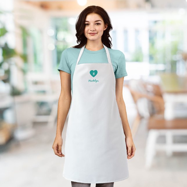 Custom Colour Monogram Heart Modern Script Apron (Creator Uploaded)