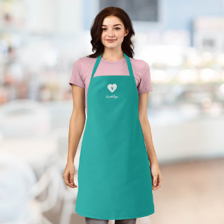 Custom Colour Monogram Heart Modern Script Apron