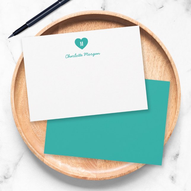Custom Colour Monogram Heart Modern Script Card (Creator Uploaded)