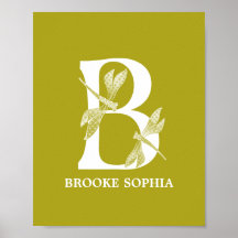 Custom Colour Monogram Letter B Dragonfly Nursery 