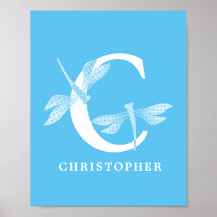 Custom Colour Monogram Letter C Dragonfly Nursery Poster