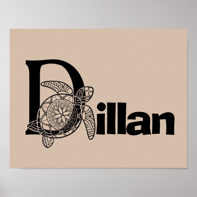 Custom colour monogram letter D Turtle Nursery art Poster (Front)