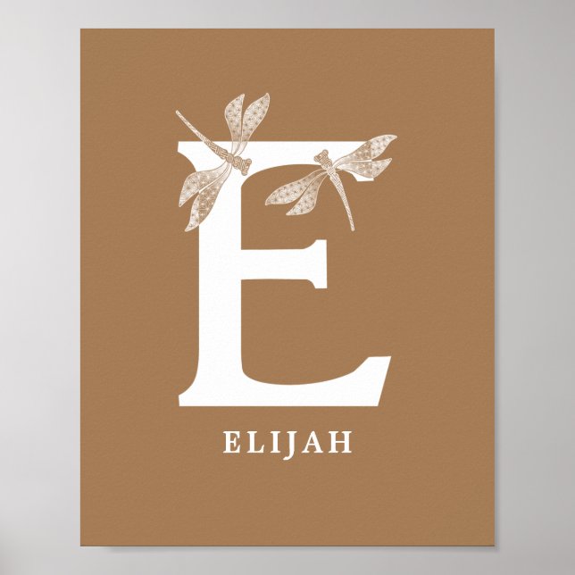 Custom Colour Monogram Letter E Dragonfly Nursery  Poster (Front)