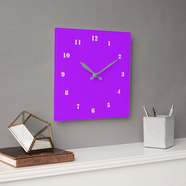 Custom Colour Number Fonts Modern Purple Wall Cloc Square Wall Clock (Office)