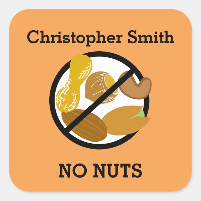 Custom Colour Nut Allergy Personalised Kids Square Sticker (Front)