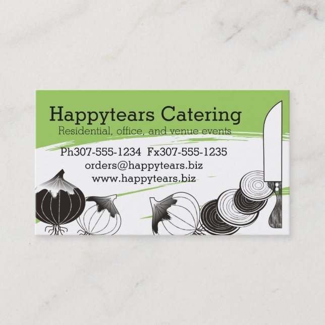 Custom colour onions chef knife catering culinary business card (Front)