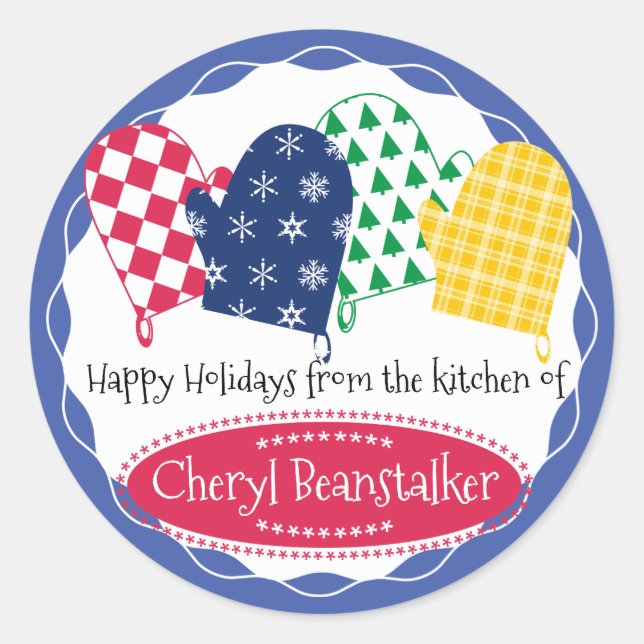 Custom colour oven mitts Christmas holiday baking Classic Round Sticker (Front)