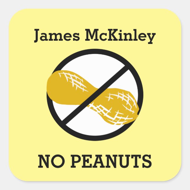 Custom Colour Peanut Allergy Personalised Kids Square Sticker (Front)
