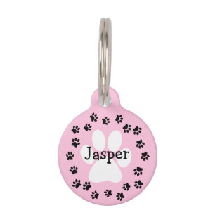 Custom Colour Personalised Dog Name Paw print Pet Tag