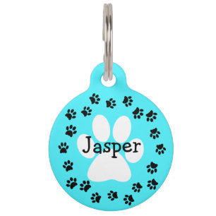 Custom Colour Personalised Dog Name Paw print Pet Tag