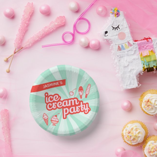 Custom Colour Personalised Ice Cream Party Bowls Paper Plate (Party)