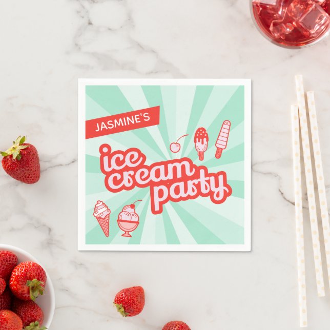Custom Colour Personalised Ice Cream Party Napkins (Insitu)