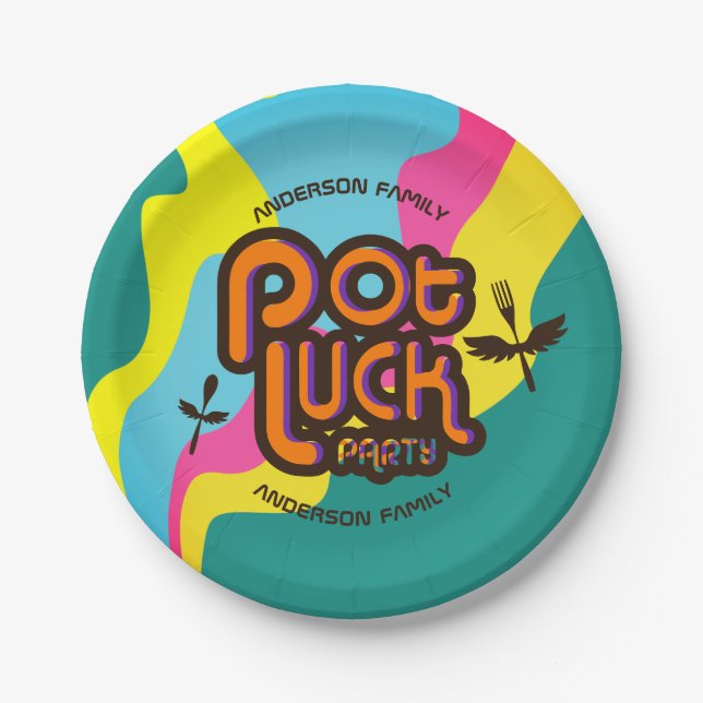 Custom colour personalised pot luck food party pap paper plate (Front)