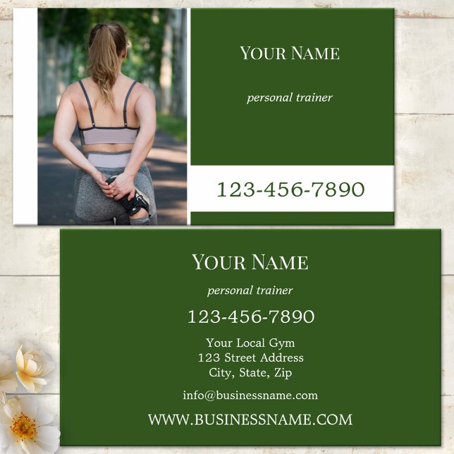 Custom Colour Photo Fitness Personal Trainer Business Card (Professional fitness trainer or coach business card with custom photo - health - sports - modern)