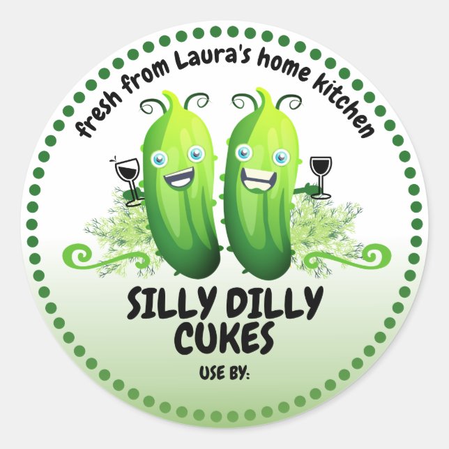 custom colour pickle pickled cucumber canning labe classic round sticker (Front)